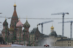 Kamui Kobayashi drives the Ferrari F1 around Moscow