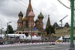 Kamui Kobayashi drives the Ferrari F1 around Moscow