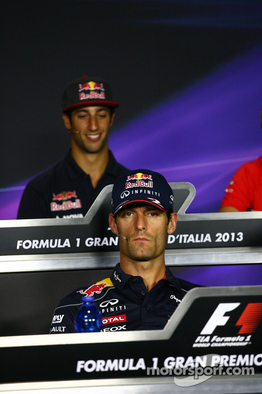 Mark Webber, Red Bull Racing e Daniel Ricciardo, Scuderia Toro Rosso na coletiva da FIA