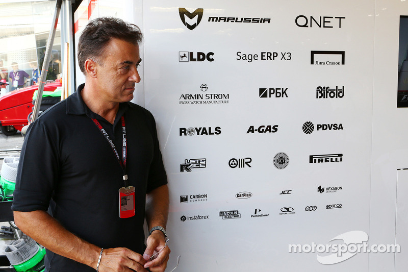 Jean Alesi, outside the Marussia F1 Team garage