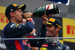 Race winner Sebastian Vettel, Red Bull Racing and 3rd place Mark Webber, Red Bull Racing