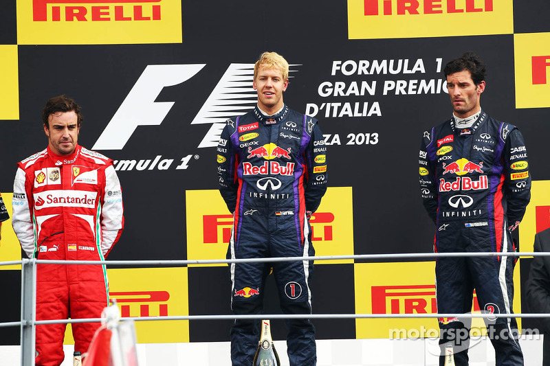 2013: 1. Sebastian Vettel, 2. Fernando Alonso, 3. Mark Webber