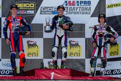 Sportbike podium: 1st place Cameron Beaubier, 2nd place Jake Lewis, 3rd place JD Beach