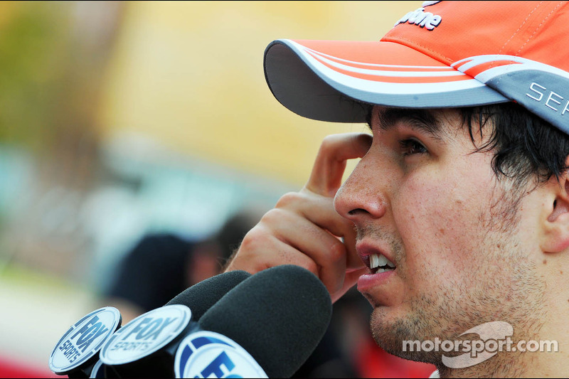 Sergio Perez, McLaren with the media