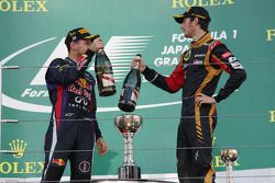 Podyum: Sebastian Vettel, Red Bull Racing kutlama yapıyor ve 3. Romain Grosjean, Lotus F1 Team