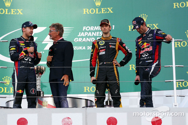 2013 Podium: 1. Sebastian Vettel, Red Bull - Renault. 2. Romain Grosjean, Lotus-Renault. 3. Маrk Webber, Red Bull - Renault