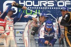 Podium: race winners Alexander Wurz, Nicolas Lapierre, Kazuki Nakajima, second place Tom Kristensen, Allan McNish, Loic Duval, third place Andrea Belicchi, Mathias Beche