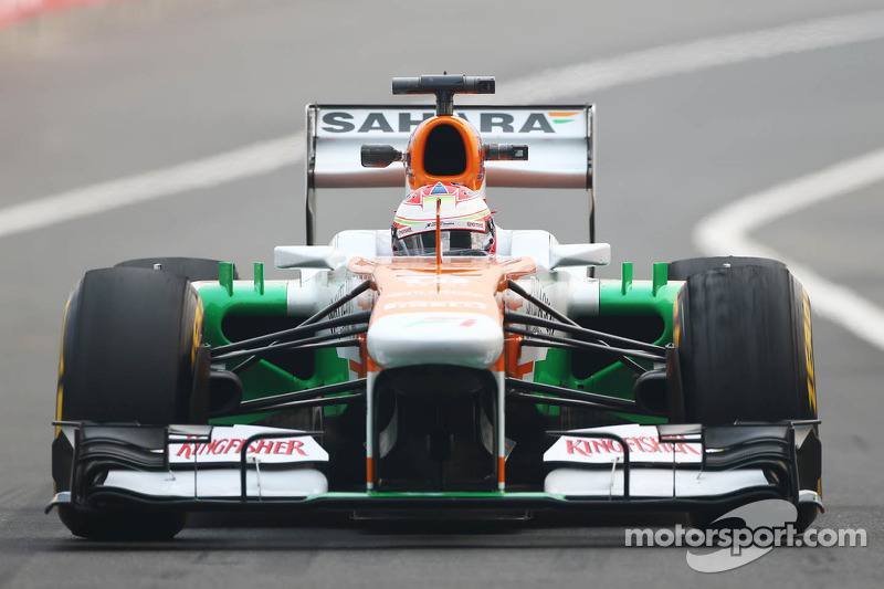 Paul di Resta, Sahara Force India VJM06 with worn Pirelli tyres