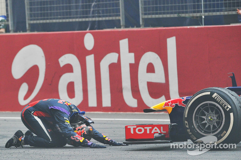 Race winner and World Champion Sebastian Vettel, Red Bull Racing RB9 celebrates at the end of the ra