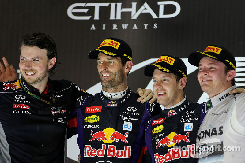 2013: Mark Webber, Red Bull Racing, Sebastian Vettel, Red Bull Racing y Nico Rosberg, Mercedes GP
