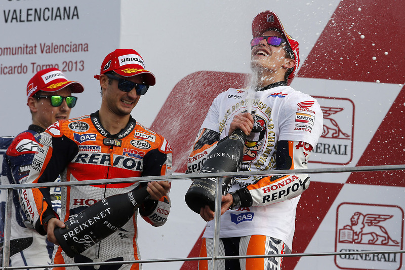 Podio campeonato: Marc Márquez, Jorge Lorenzo, Dani Pedrosa