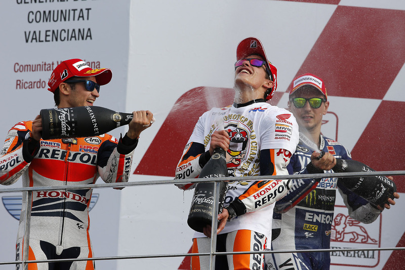 Le podium : Jorge Lorenzo, Dani Pedrosa et Marc Márquez