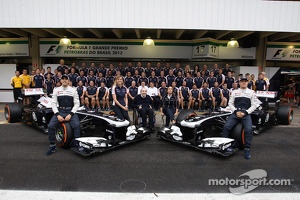 (L to R): Pastor Maldonado, Williams; Susie Wolff, Williams Development Driver; Frank Williams, Williams Team Owner; Claire Williams, Williams Deputy Team Principal; and Valtteri Bottas, Williams FW35, in a team photograph