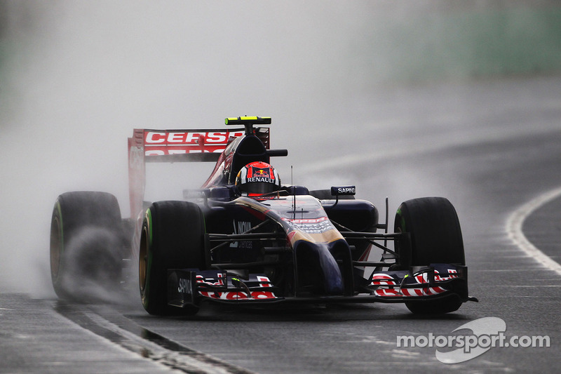 Daniil Kvyat, loses control of his Scuderia Toro Rosso STR9 on the 'back straight'