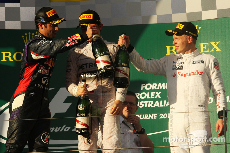 Podium: Daniel Ricciardo, Red Bull Racing, 1. Nico Rosberg, Mercedes AMG F1, 3. Kevin Magnussen, McL