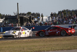 Contact between the #912 Porsche North America Porsche 911 RSR: Patrick Long, Michael Christensen, Jörg Bergmeister and #49 Spirit of Race Ferrari 458 Italia: Gianluca Roda, Paolo Ruberti, Mirko Venturi