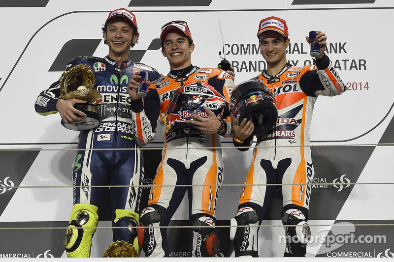 Podio: 1º Marc Márquez, 2º Valentino Rossi, 3º Dani Pedrosa
