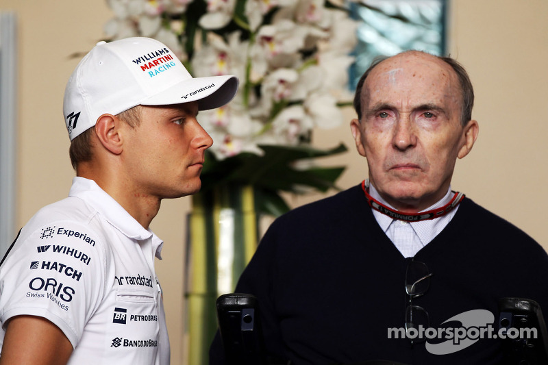 (L to R): Valtteri Bottas, Williams with Frank Williams, Williams Team Owner