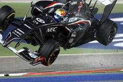 Esteban Gutierrez flips after contact with Pastor Maldonado