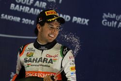 Sergio Perez, Sahara Force India F1 celebra sua terceira posição no pódio