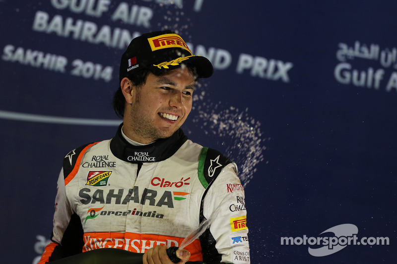 Sergio Perez, Sahara Force India F1 celebra sua terceira posição no pódio