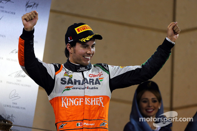 Sergio Perez, Sahara Force India F1 celebra sua terceira posição no pódio