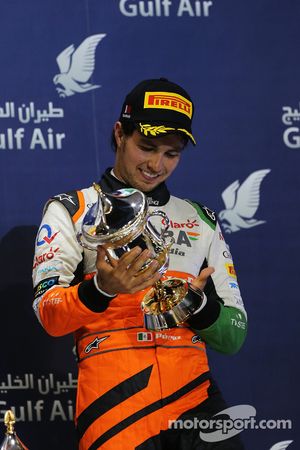 Sergio Perez, Sahara Force India F1 celebra sua terceira posição no pódio