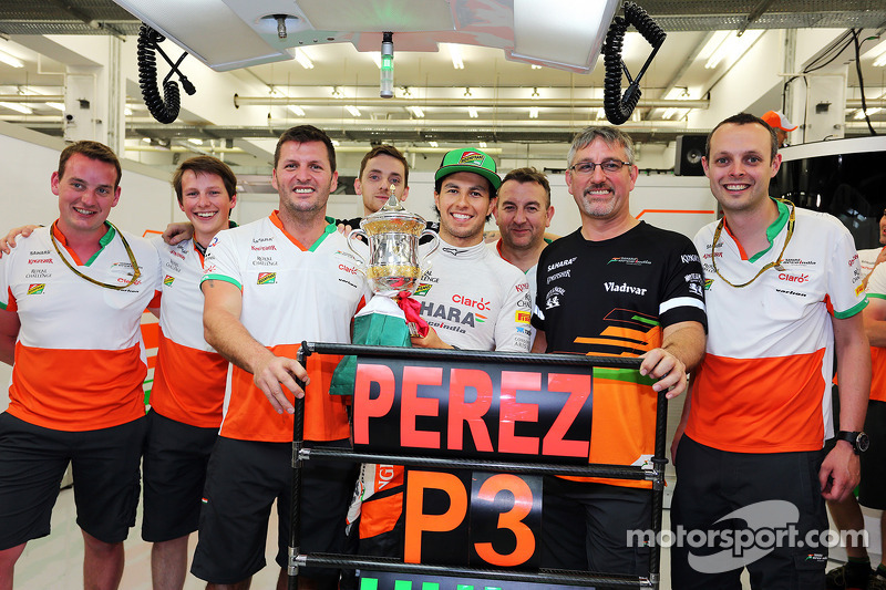 Sergio Perez, Sahara Force India F1 celebra sua terceira posição a equipe