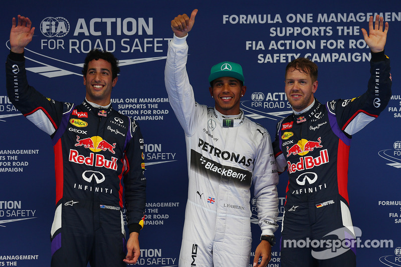 Pole per Lewis Hamilton, Mercedes AMG F1, secondo posto Daniel Ricciardo, Red Bull Racing RB10 e ter