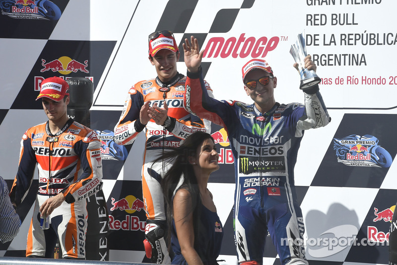 Podio: 1º Marc Márquez, 2º Dani Pedrosa, 3º Jorge Lorenzo