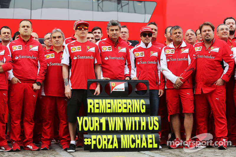 (I a D): Kimi Raikkonen, Ferrari, Marco Mattiacci, Ferrari, Fernando Alonso, Ferrari recuerdan el GP en Barcelona de 1996, donde Michael Schumacher, ganó su primer GP con Ferrari