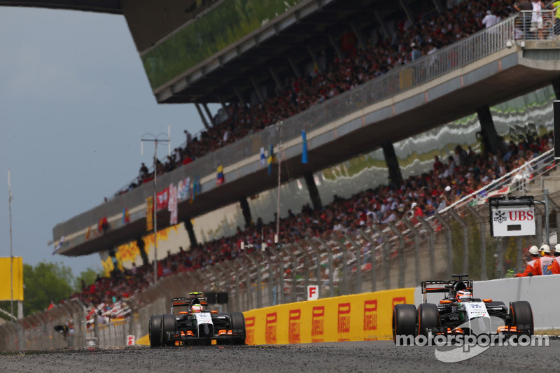 Nico Hulkenberg, Sahara Force India F1 VJM07 leads team mate Sergio Perez, Sahara Force India F1 VJM07