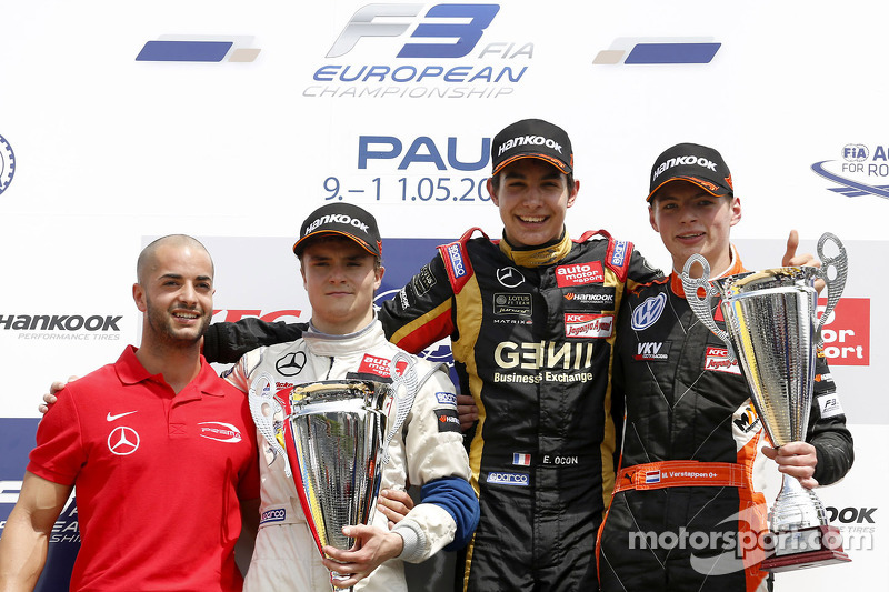 Podium: race winner Esteban Ocon, second place Lucas Auer, third place Max Verstappen