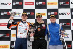 Podium: Race winner Linus Lundqvist, Double R, second place Nicolai Kjaergaard, Carlin, third place 