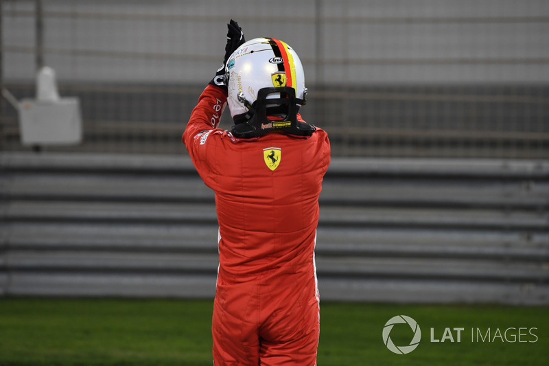 Pole sitter Sebastian Vettel, Ferrari celebrates in parc ferme