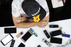 Fernando Alonso, McLaren, talks to the media