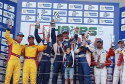 LM GTE podium: race winners Andrea Bertolini, Viktor Shaitar, Serguey Zlobin, Boris Rotenberg, second place Thomas Kemenater, Matteo Cressoni, third place Daniel McKenzie, George Richardson, Daniel Zampieri