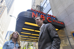 Kurt Busch and girlfriend Patricia Driscoll in front of NBC studios