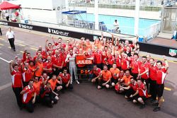 Jules Bianchi, Marussia F1 Team celebrates his and the team's first F1 points with the team