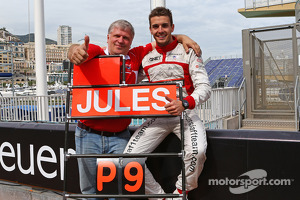 Jules Bianchi, Marussia F1 Team celebrates his and the team's first F1 points with Andrei Cheglakov, Marussia Team Owner