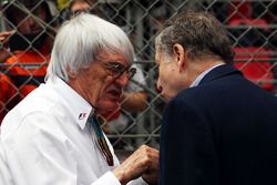 (L to R): Bernie Ecclestone, with Jean Todt, FIA President on the grid