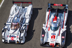 #14 Porsche Team Porsche 919 Hybrid en #1 Audi Sport Team Joest Audi R18 E-Tron Quattro