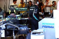 Petronas fuel rig in the Mercedes AMG F1 pit garage