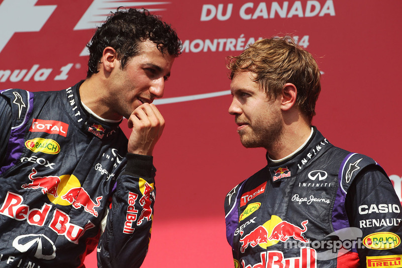 1. Daniel Ricciardo, Red Bull Racing; 3. Sebastian Vettel, Red Bull Racing