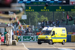 Ambulance carrying Loic Duval after his crash during Wednesday practice