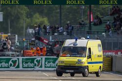 Ambulance carrying Loic Duval after his crash during Wednesday practice