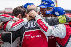 Overall race winners Benoit Tréluyer, Andre Lotterer and Marcel Fässler celebrate with Dr. Wolfgang