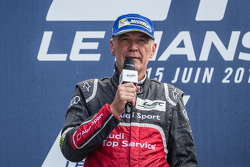 LMP1-H podium: Dr. Wolfgang Ullrich addresses the fans