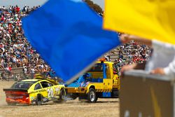 The crashed car of Matt Kenseth, Joe Gibbs Racing Toyota