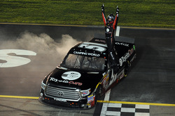 Race winner Erik Jones celebrates